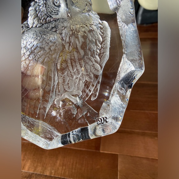 Mats Jonasson Etched Owl Clear Art glass Sculpture Swedish Crystal Signed & No. - Picture 6 of 8